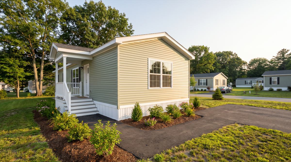 The Brookside, a sage-green home with a covered porch