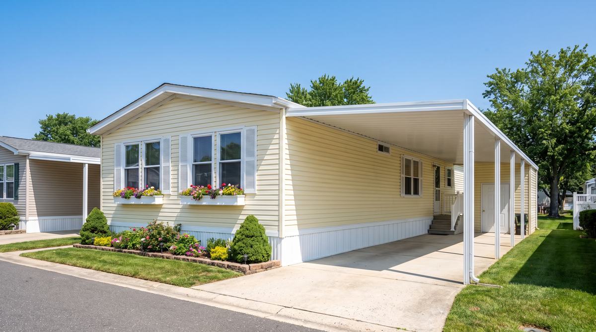 A manufactured home on a quiet street